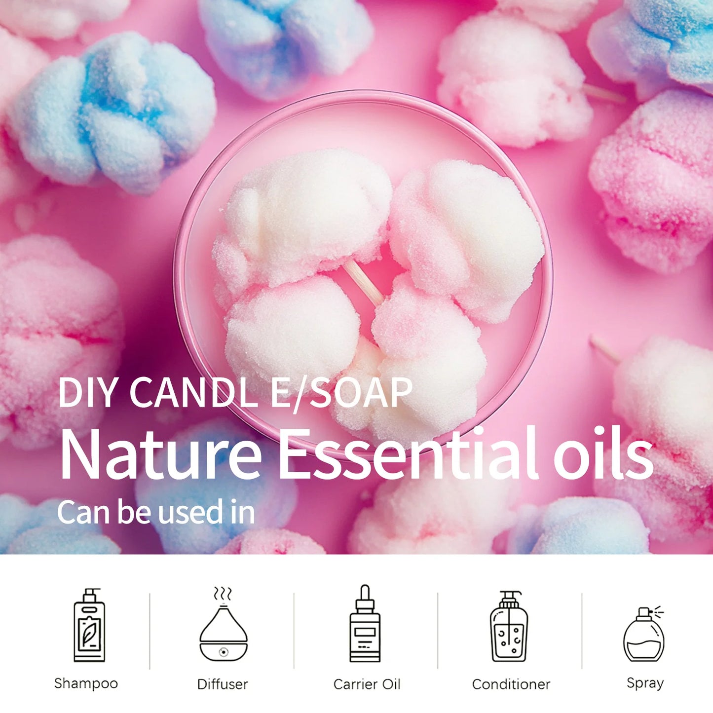 2PC/1PC Cotton Candy Roller Essential Oils Marshmallow Essential Oil Sweet Creamy Aroma for Aromatherapy Relaxation For Diffuser